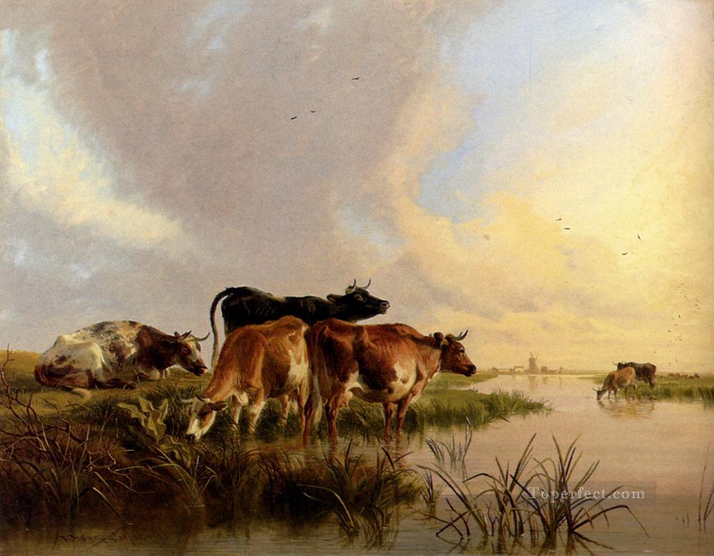 Cattle Watering farm animals cattle Thomas Sidney Cooper Oil Paintings
